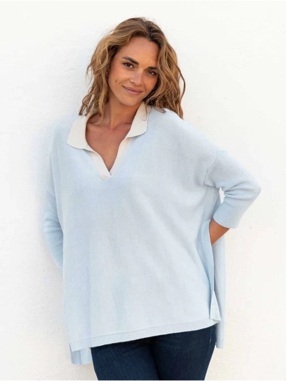 Mersea Catalina Polo Sweater Skye Blue Womens One Size